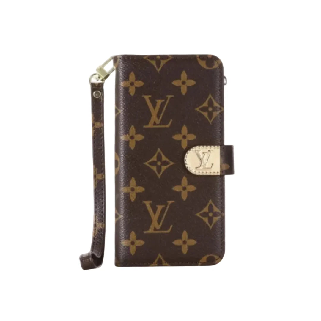 Luxury Monogram Leather Wallet Case with Strap for Samsung Galaxy S22-S26 Series