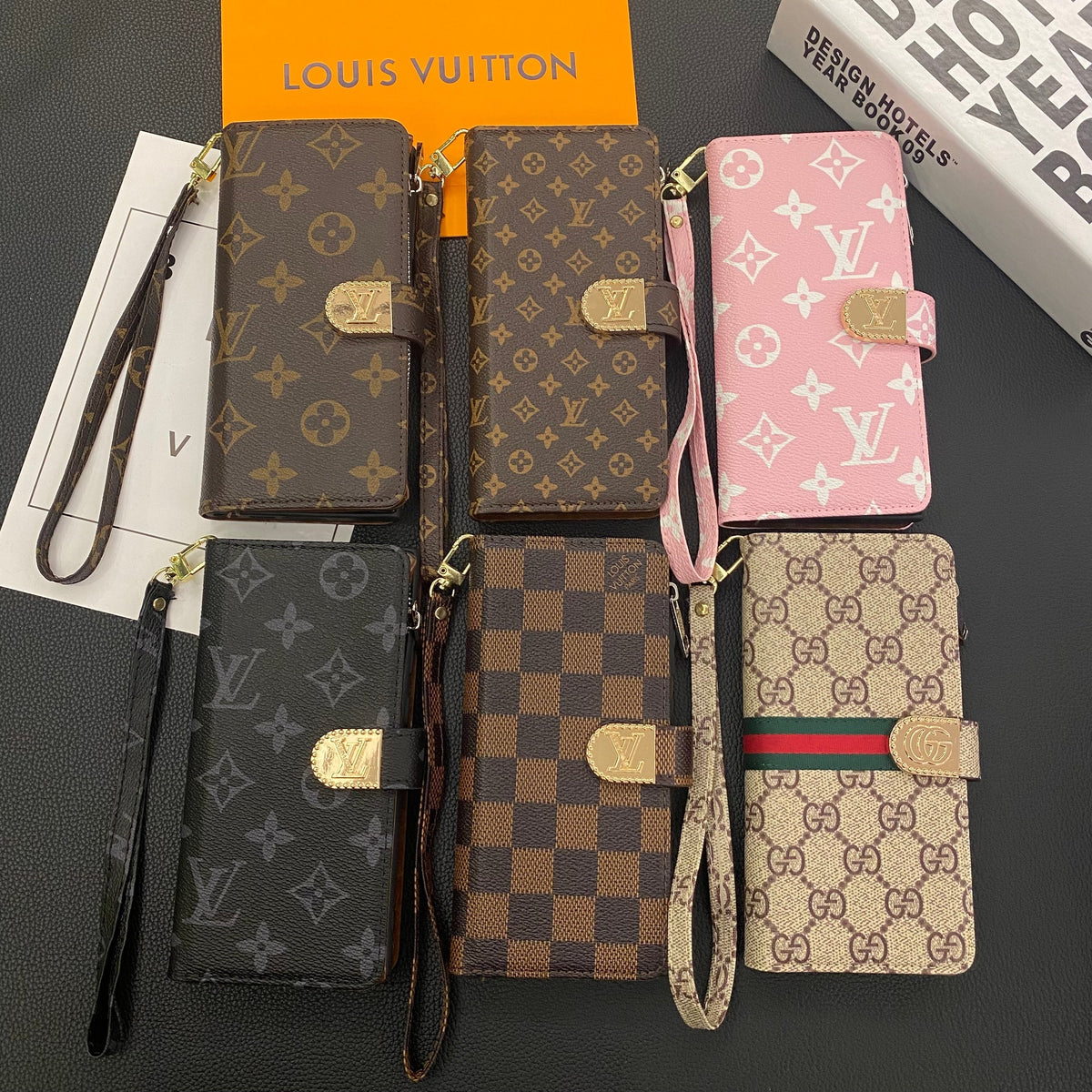 Luxury Monogram Leather Wallet Case with Strap for Samsung Galaxy S22-S26 Series