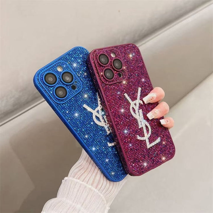 Luxury YSL Phone Case with Elegant Card Holder for iPhone 12-18 Pro & Pro Max