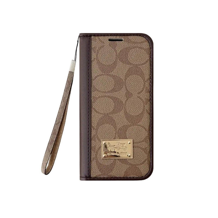 Leather Fold Coach iPhone Case with Wallet and Strap for iPhone 12-18 Pro & Pro Max