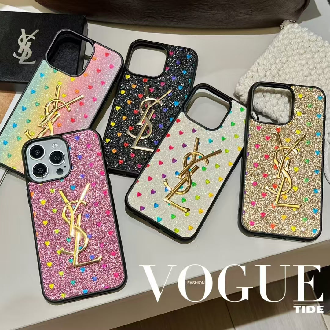 Electroplated Monogram Label Shiny Phone Case for iPhone 12-18 Pro & Pro Max