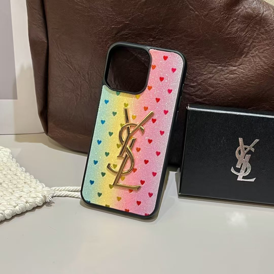 Electroplated Monogram Label Shiny Phone Case for iPhone 12-18 Pro & Pro Max