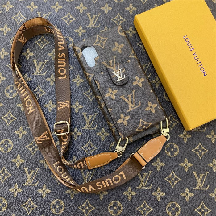 Luxury Monogram Card Wallet Case with Sling Strap for Samsung Galaxy S22-S26 Series