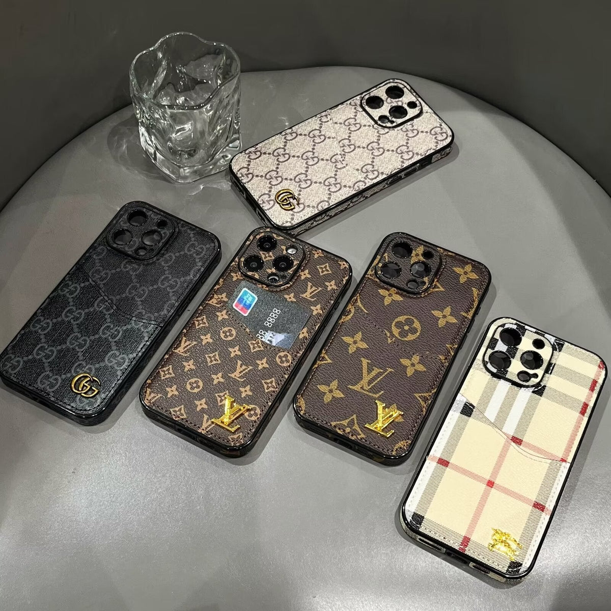 Classic Canvas Leather Monogram Card Holder Phone Case for iPhone 12-18 Pro & Pro Max