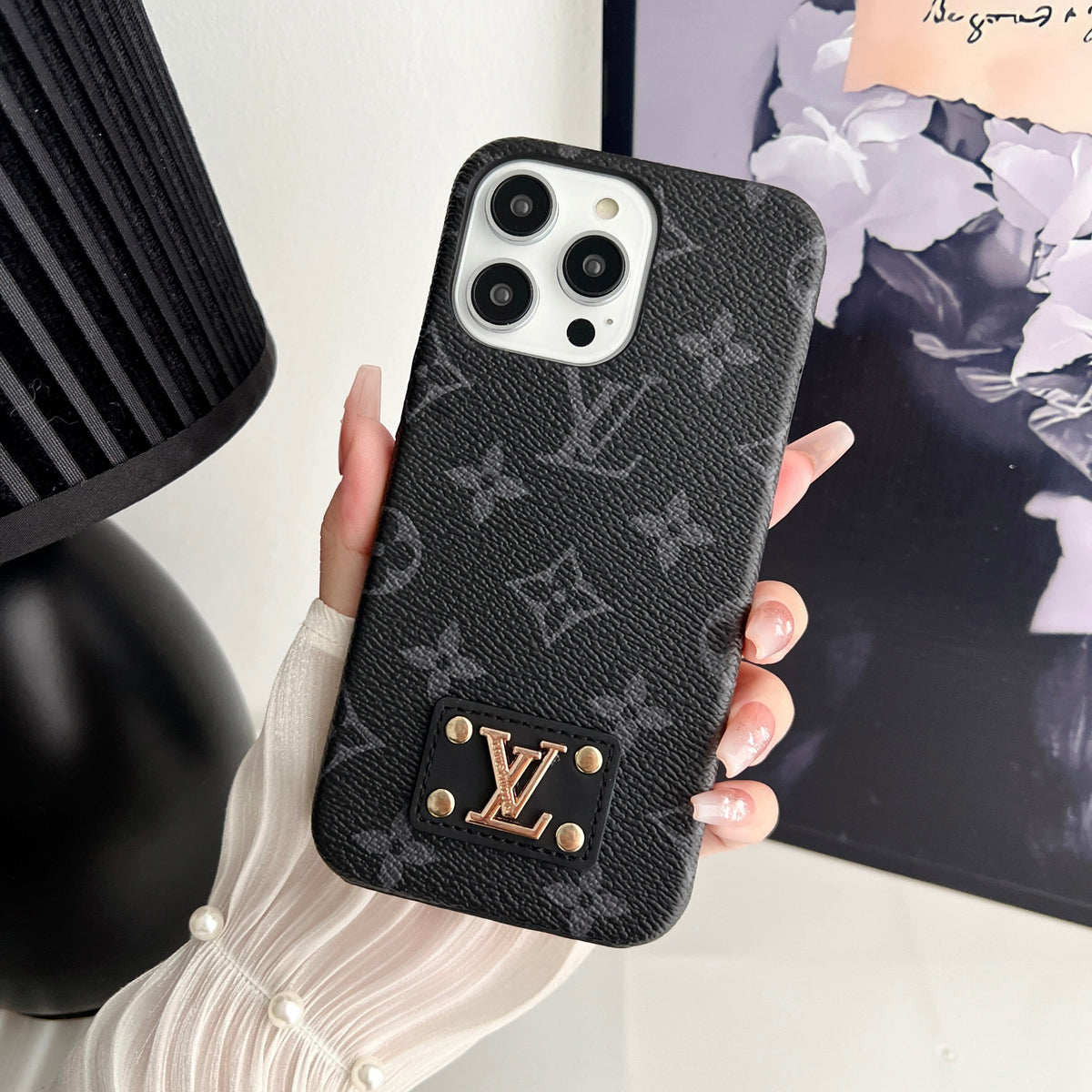 Luxury Monogram Leather Case Hard Back PC for iPhone 12-18 Pro & Pro Max