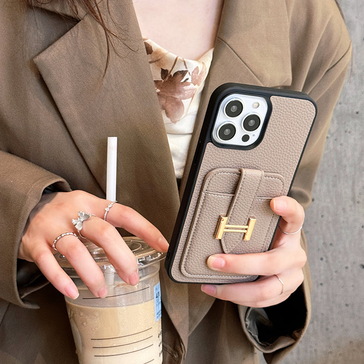 HRM Textured Leather Pocket Case with H Clasp