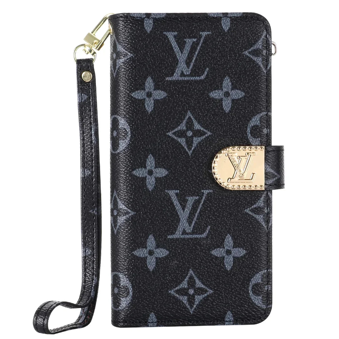 Luxury Monogram Leather Wallet Case with Strap for Samsung Galaxy S22-S26 Series