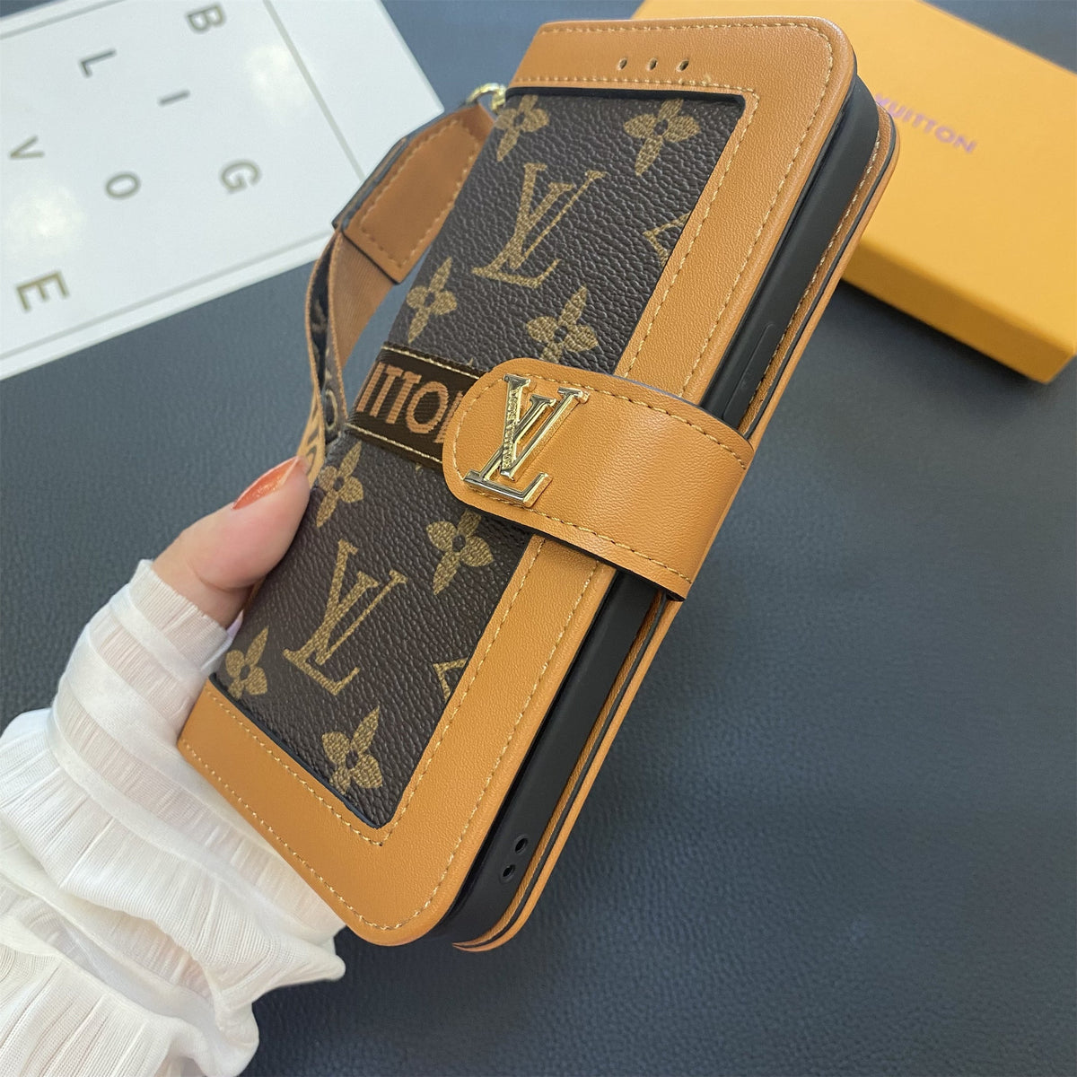 Premium Leather Monogram Wallet Card Holder Case for Samsung Galaxy S22-S26 Series