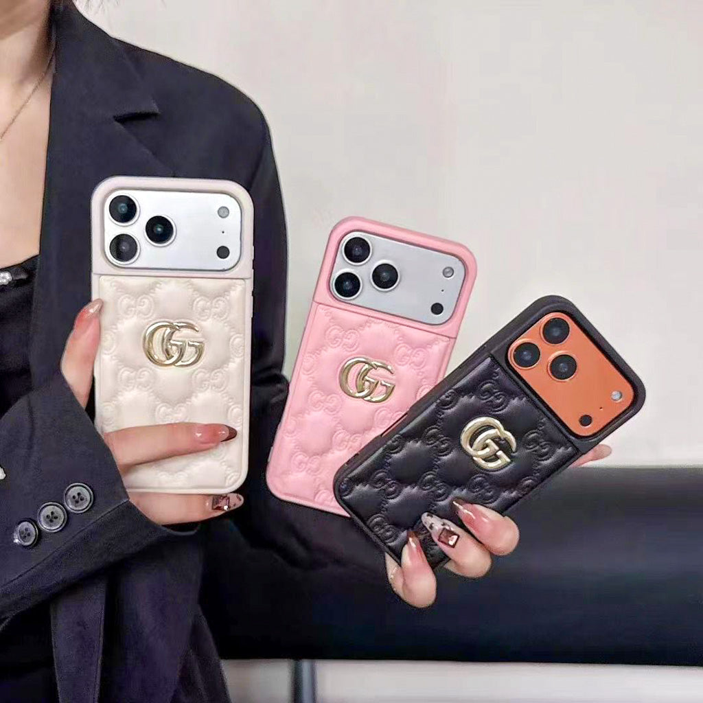 Luxury Stamped Leather iPhone Case for 13-18