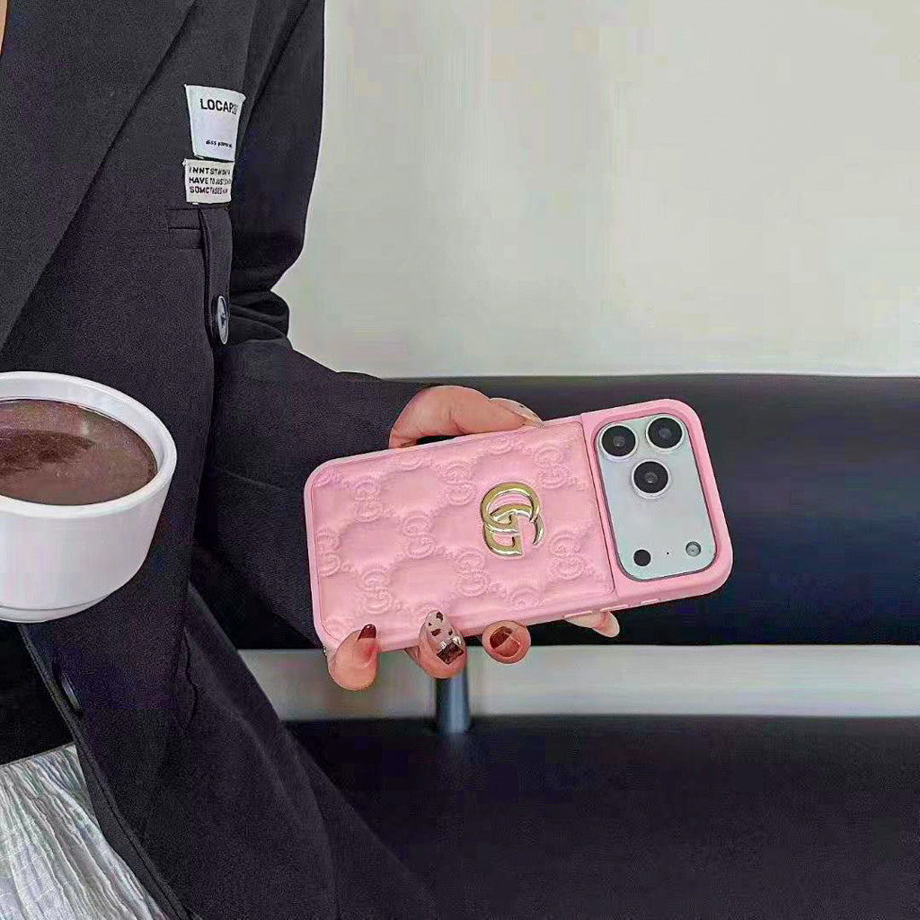 Luxury Stamped Leather iPhone Case for 13-18
