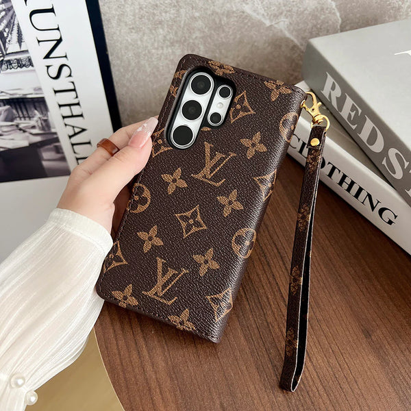 Luxury Monogram Zip Wallet Case with Wristlet for Samsung Galaxy S22-S26 Series