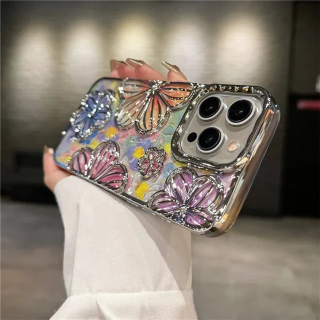 LUXURY PLATING FASHION FLOWERS PHONE CASE FOR IPHONE