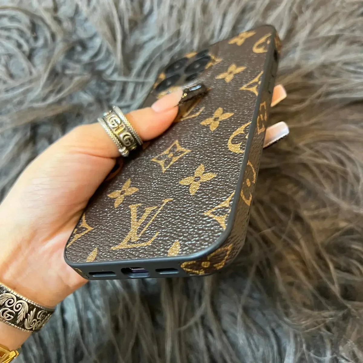 Monogram Leather Case with Camera Protection for iPhone 12-18 Pro & Pro Max