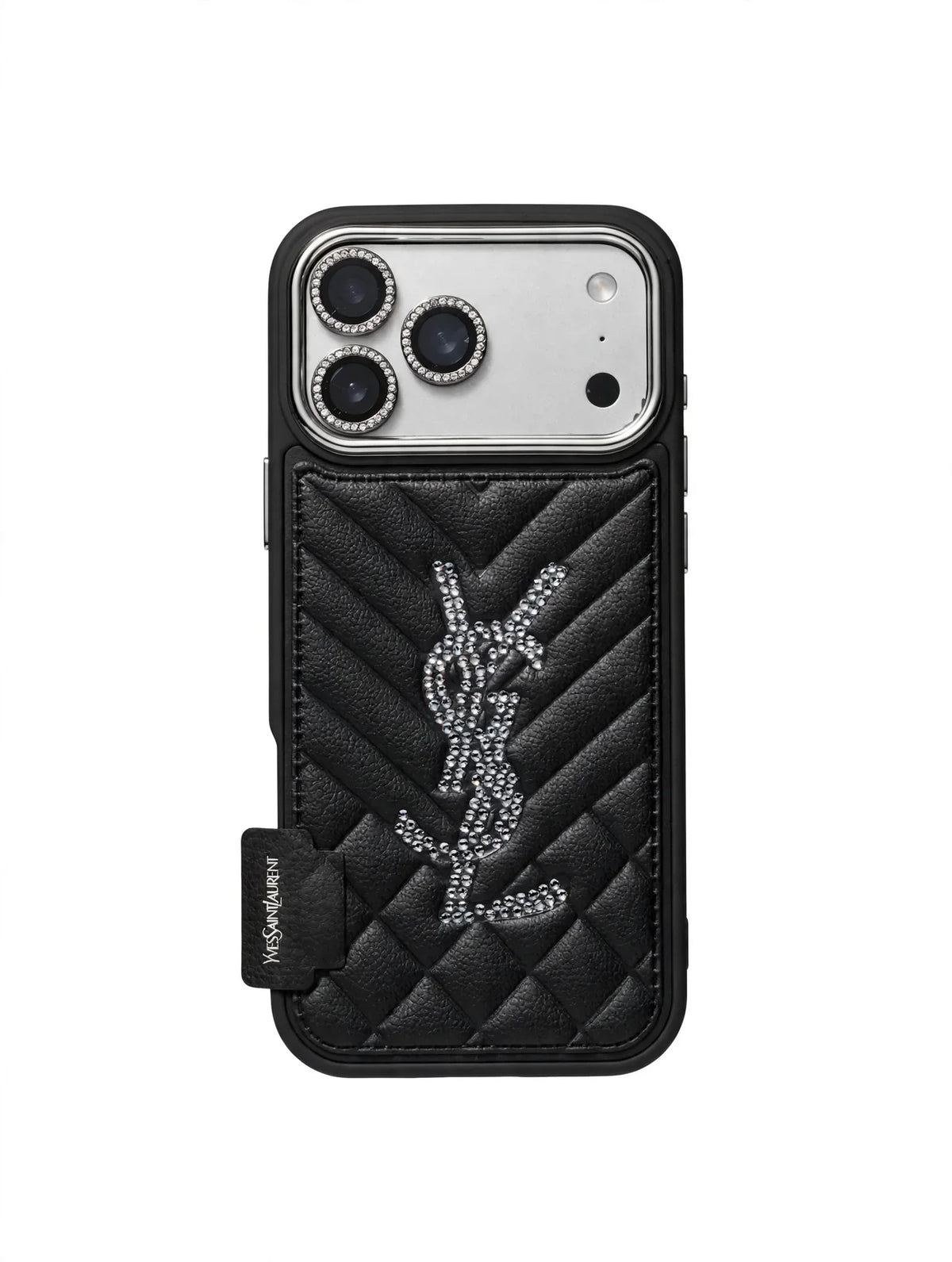 Luxury Rhinestone YSL Quilted Leather Phone Case For iPhone 13-18 Pro & Pro Max