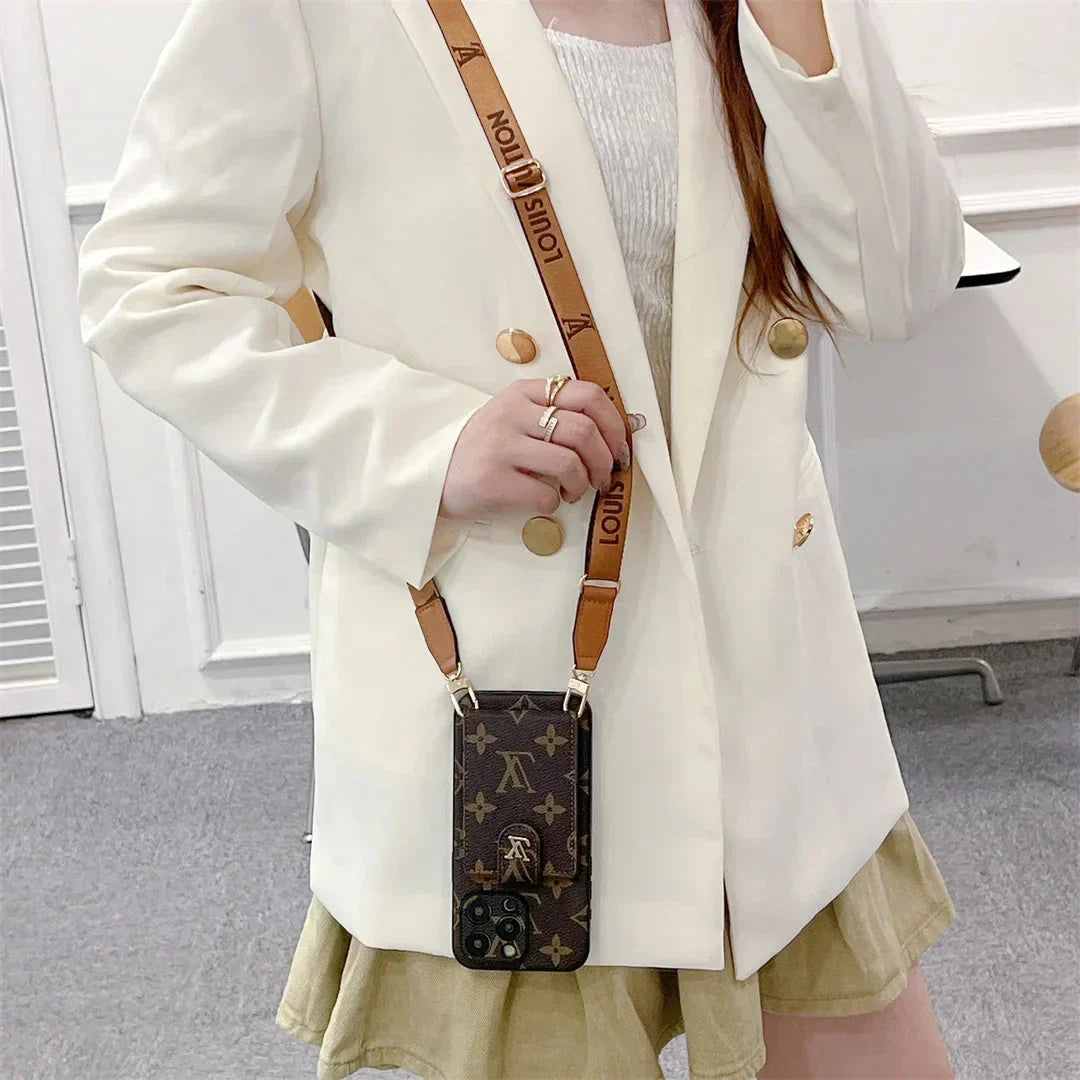 Leather LV Card Holder Crossbody Case for iPhone 13-18 Pro & Pro Max