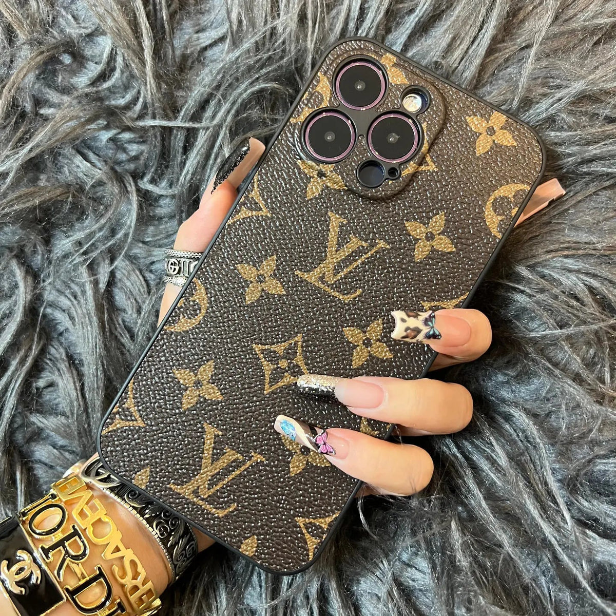 Monogram Leather Case with Camera Protection for iPhone 12-18 Pro & Pro Max
